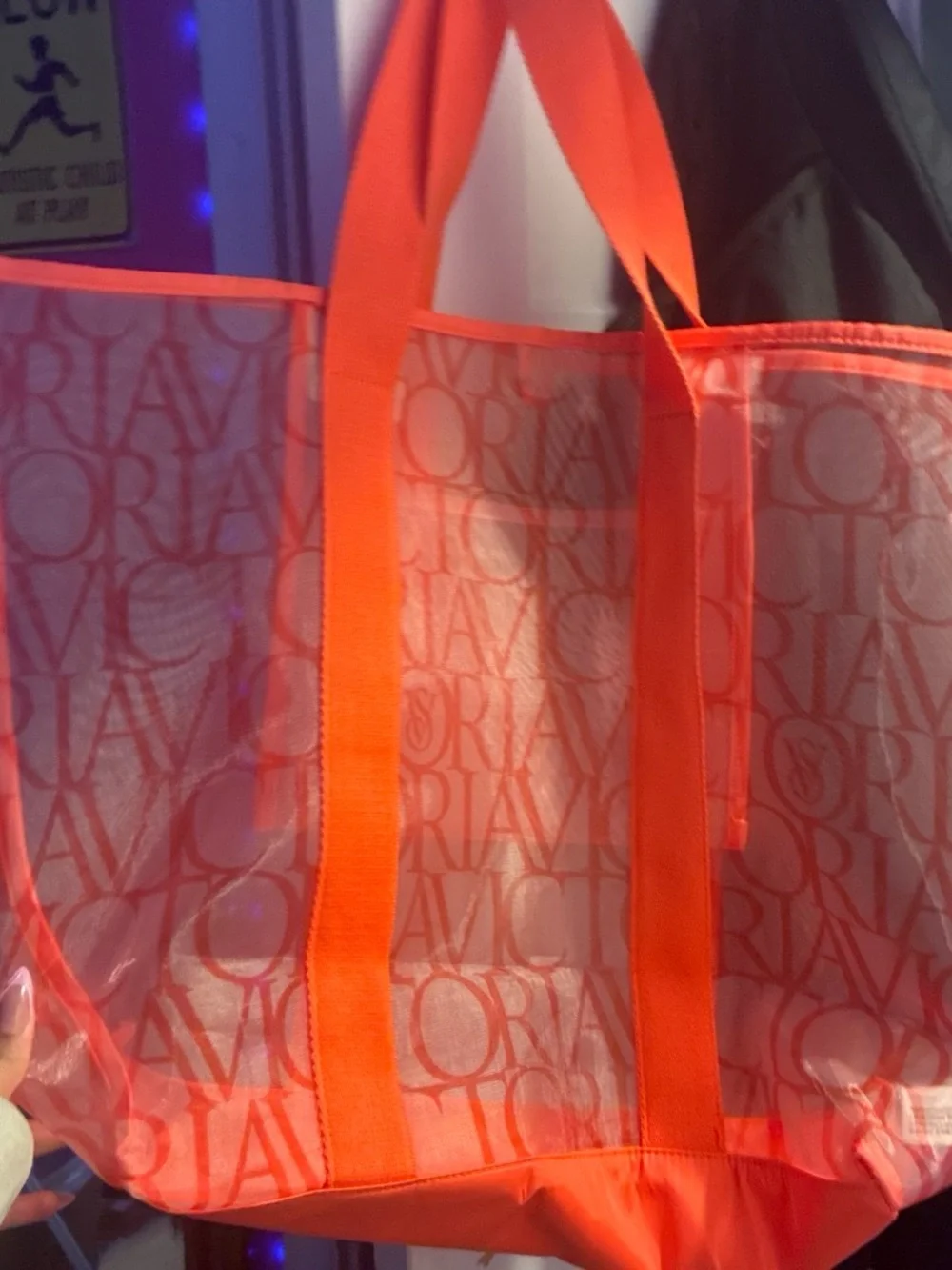 Victoria's Secret Bright Coral Logo Monogram Tote